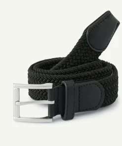 Ceinture tressée noire avec boucle argentée