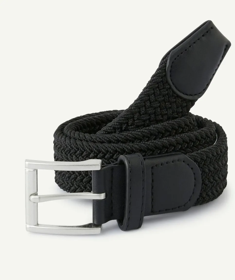 Ceinture tressée noire avec boucle argentée