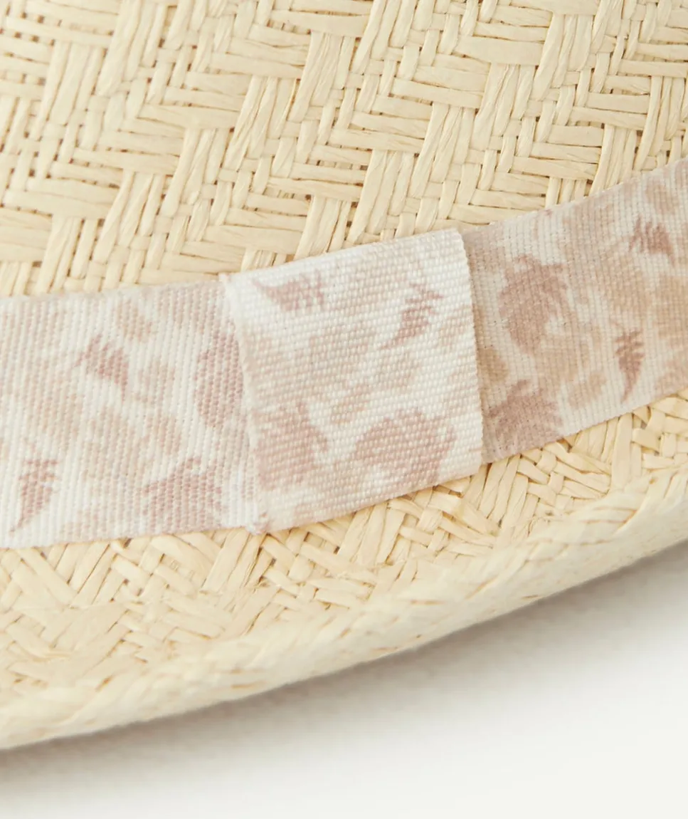 Chapeau de paille bébé garçon avec bande de tissu imprimé feuille
