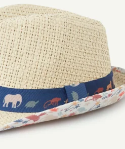 Chapeau de paille bébé garçon avec imprimé animalier