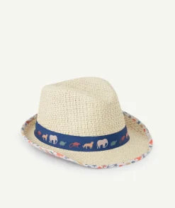 Chapeau de paille bébé garçon avec imprimé animalier