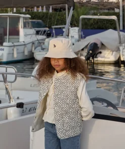Chapeau fille en coton écru imprimé floral