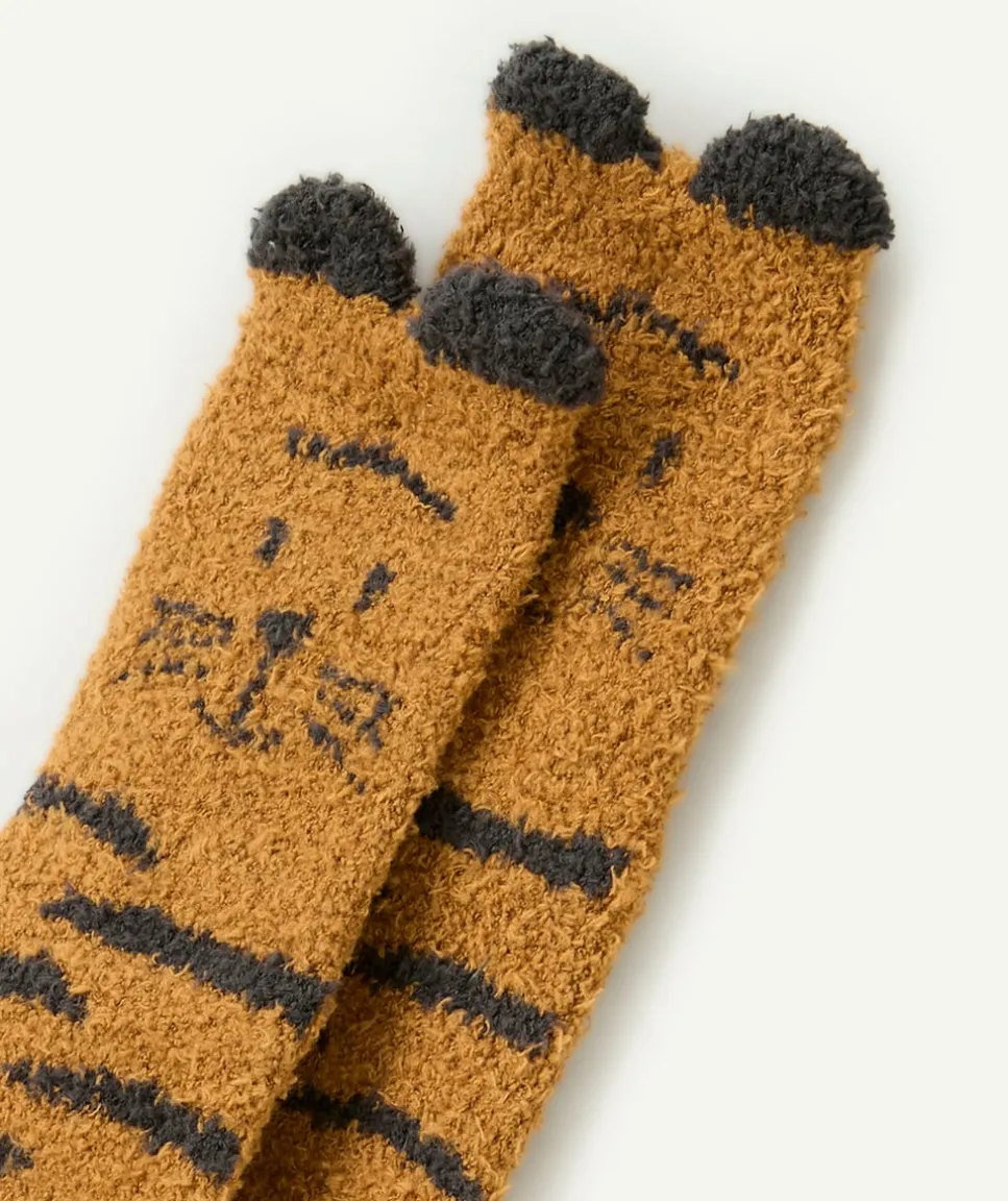 Chaussettes bébé fille antidérapante pilou pilou tigre avec petites oreilles