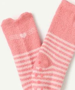 Chaussettes bébé fille rose rayées antidérapantes
