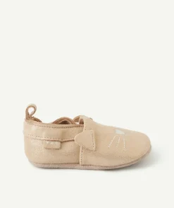 Chaussons bébé fille beige avec motif chat