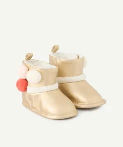 Chaussons bébé fille couleur dorée avec détails colorés