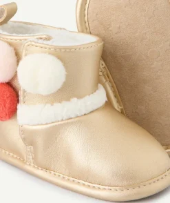 Chaussons bébé fille couleur dorée avec détails colorés