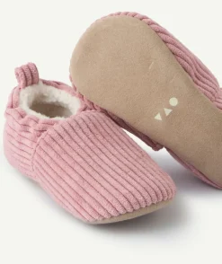 Chaussons bébé fille rose côtelé douillet