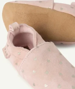 Chaussons bébé fille rose imprimé cœurs