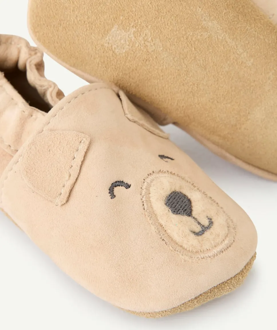 Chaussons bébé garçon beige motif ourson