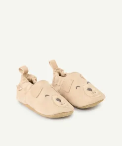 Chaussons bébé garçon beige motif ourson