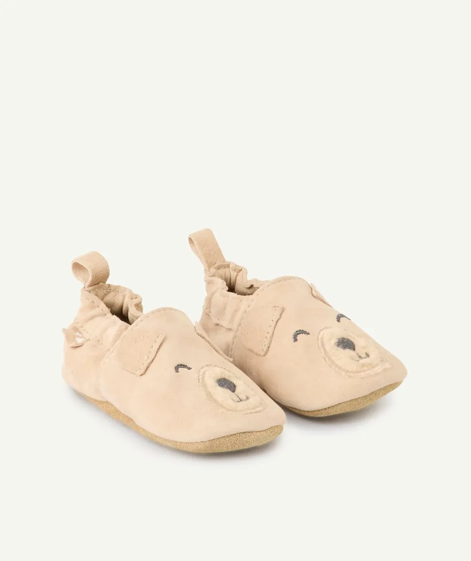 Chaussons bébé garçon beige motif ourson