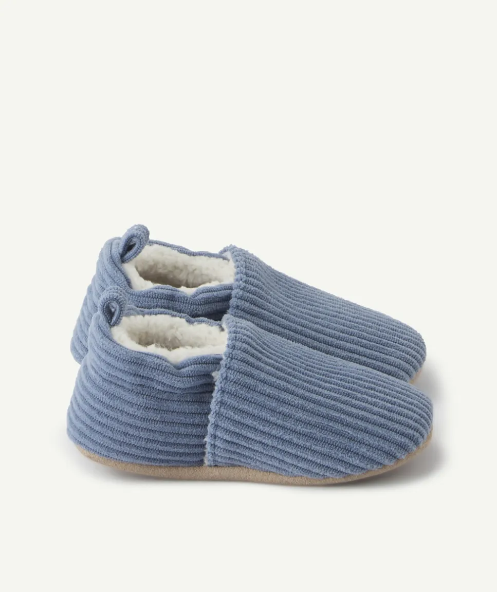 Chaussons bébé garçon bleu côtelé douillet