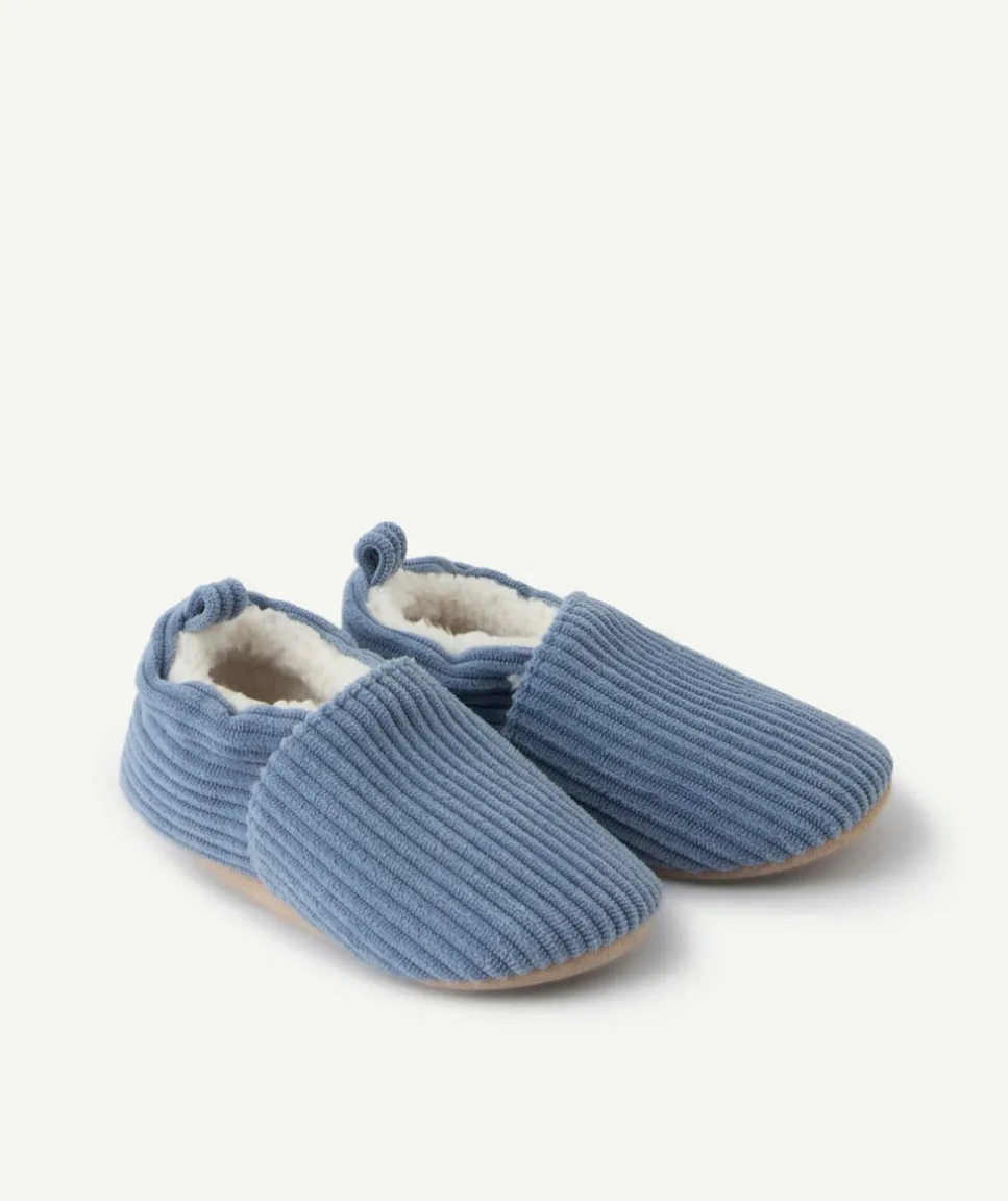 Chaussons bébé garçon bleu côtelé douillet