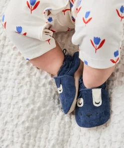 Chaussons bébé garçon bleus marine motif tête de chien