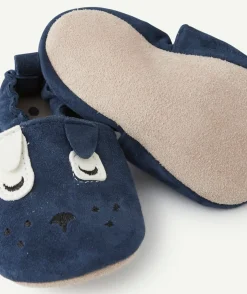 Chaussons bébé garçon bleus marine motif tête de chien