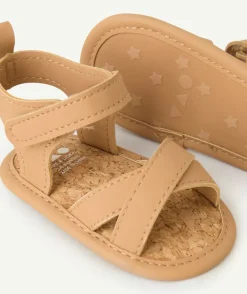 Chaussons bébé garçon style sandales camel