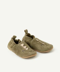 Chaussons bébé garçon vert imprimé dinosaure