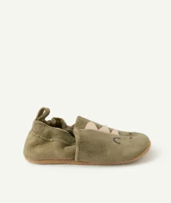 Chaussons bébé garçon vert imprimé dinosaure