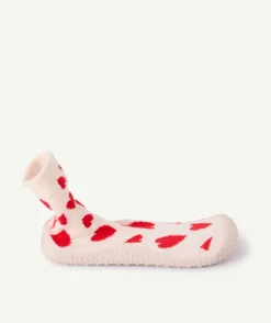 Chaussons chaussettes fille cœurs rouges antidérapants