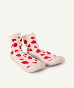 Chaussons chaussettes fille cœurs rouges antidérapants