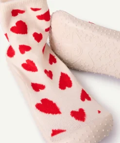 Chaussons chaussettes fille cœurs rouges antidérapants