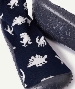 Chaussons chaussettes garçon bleus dinosaures