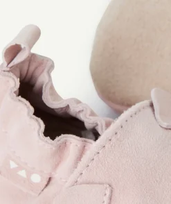 Chaussons en partie en cuir bébé fille rose avec motif ours