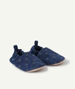 Chaussons en partie en cuir bébé garçon bleu marine avec motifs pattes