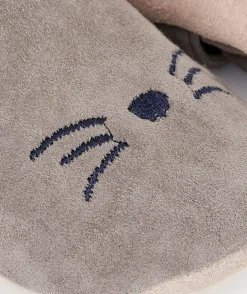 Chaussons en partie en cuir bébé garçon gris avec motif chat