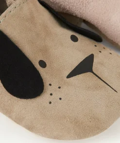 Chaussons en partie en cuir bébé garçon kaki avec motif chien