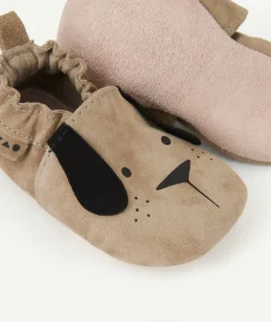 Chaussons en partie en cuir bébé garçon kaki avec motif chien