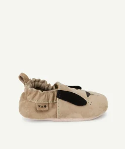 Chaussons en partie en cuir bébé garçon kaki avec motif chien