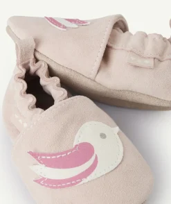 Chaussons en partie en cuir rose pour bébé fille