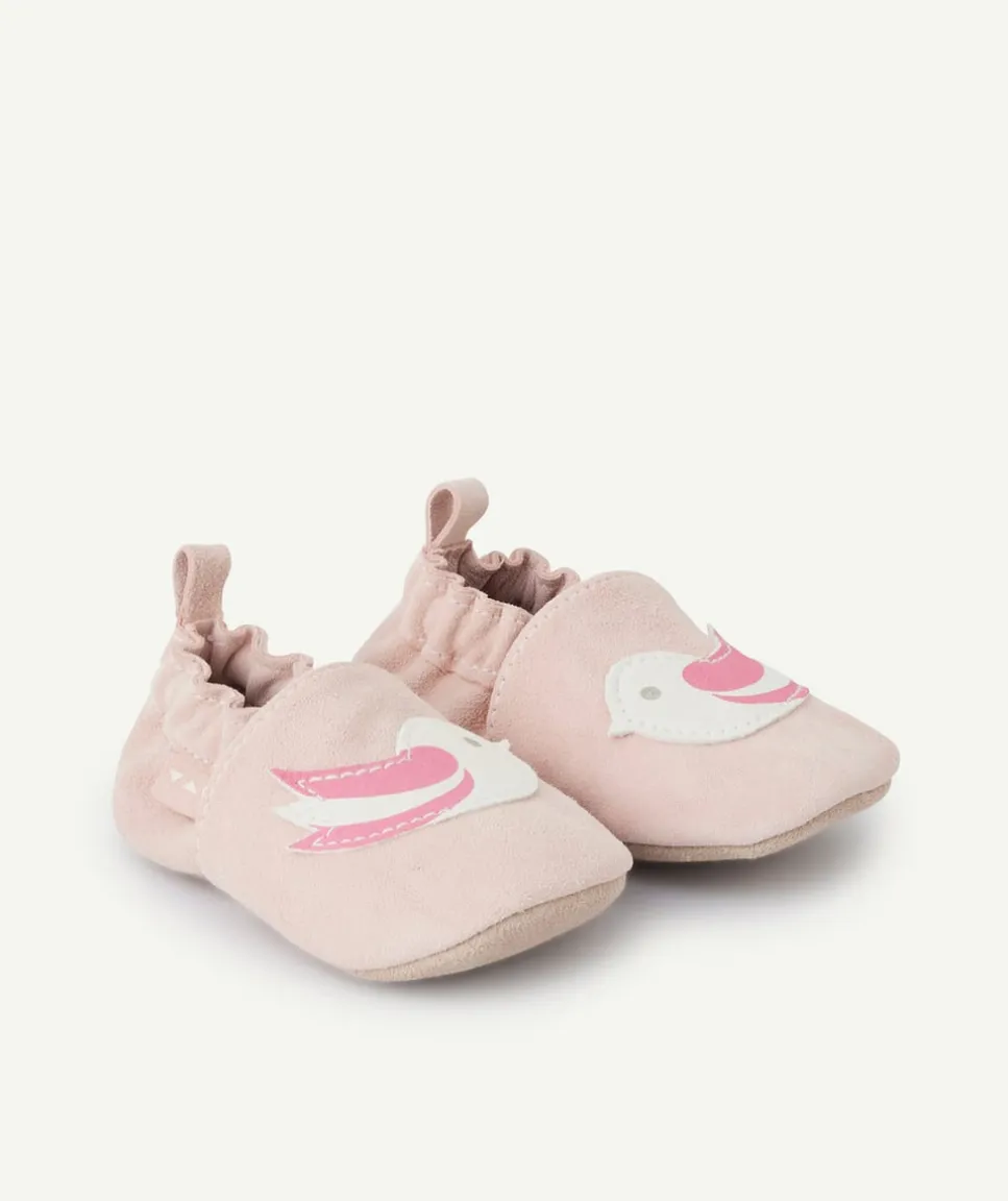 Chaussons en partie en cuir rose pour bébé fille