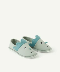 Chaussons garçon vert imprimé dinosaure