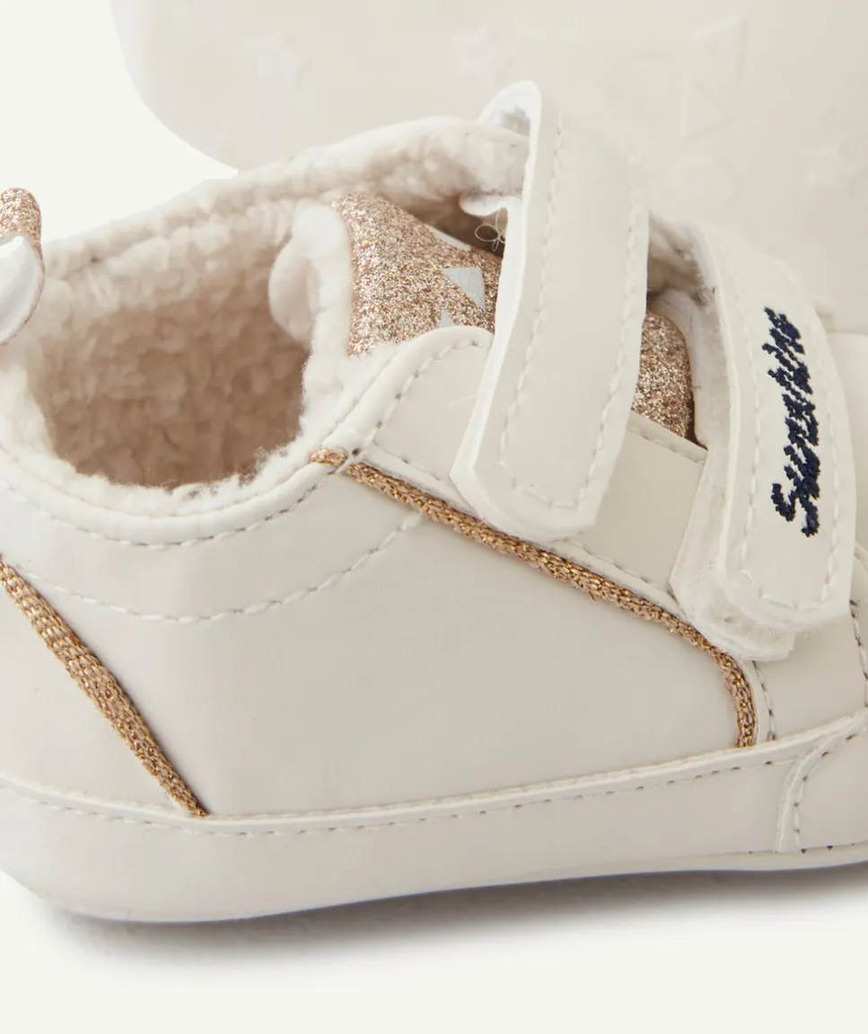 Chaussons style baskets bébé blanche avec paillettes