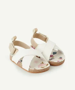 Chaussons style sandales bébé fille blanc et couleur dorée