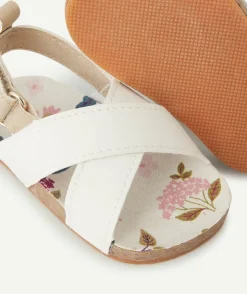 Chaussons style sandales bébé fille blanc et couleur dorée