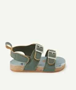Chaussons style sandales bébé garçon verts avec boucles