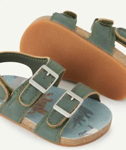 Chaussons style sandales bébé garçon verts avec boucles