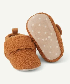Chaussures bébé garçon en fausse fourrure marron