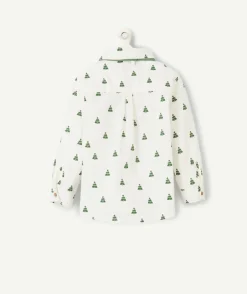 Chemise bébé garçon blanche avec imprimés sapins verts et noeud papillon