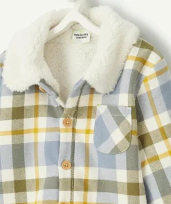 Chemise bébé garçon en fibres recyclées et sherpa à carreaux bleu et vert