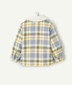 Chemise bébé garçon en fibres recyclées et sherpa à carreaux bleu et vert