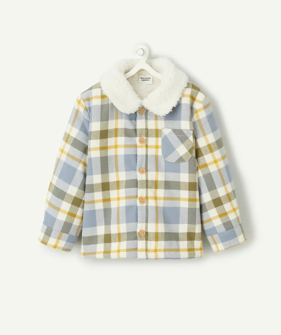 Chemise bébé garçon en fibres recyclées et sherpa à carreaux bleu et vert