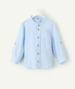 Chemise bébé garçon en lin bleu clair
