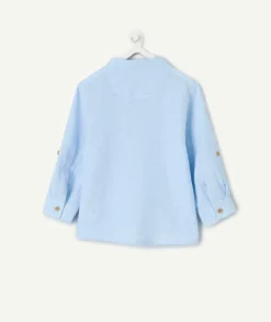 Chemise bébé garçon en lin bleu clair