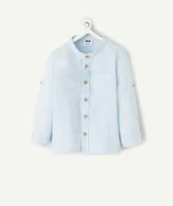 Chemise bébé garçon en lin col mao à rayures