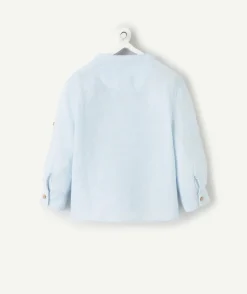 Chemise bébé garçon en lin col mao à rayures